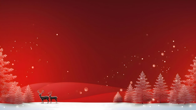 Kleine Rentiere und Weihnachtsbäume auf schneerotem Hintergrund Weihnachten-Banner mit Platz für Ihren eigenen Inhalt