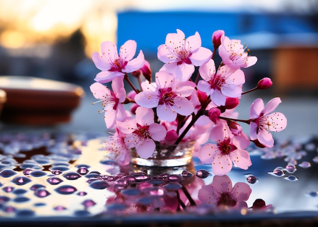 Foto kleine rosa blume unter schnee