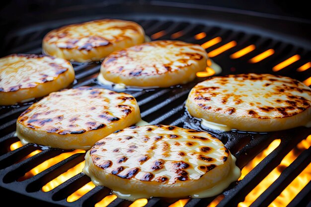 Kleine runde Pfannkuchen aus gekochtem Käse auf Grillbräunung, die mit generativer KI erstellt wurden