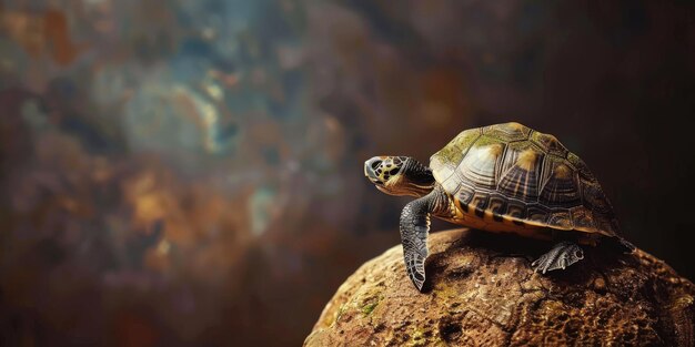 Kleine Schildkröte sitzt auf einem Felsen