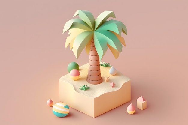 Kleine süße isometrische Design Palme Emoji 3D-Rendering