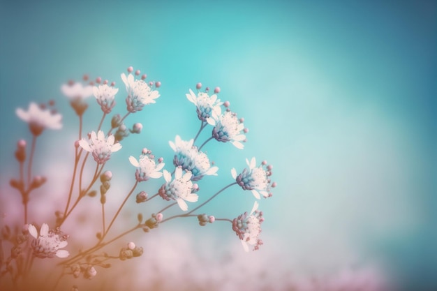 Kleine weiße Blume mit sanften blauen und rosa Farben für Frühlingshintergrund