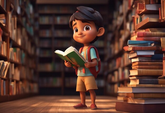 Kleine Zeichentrickfigur, die an verschiedenen Orten ein Buch liest