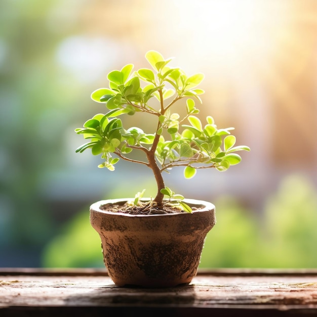 Kleiner Baum wächst mit Sonnenschein im Garten Eco Generative AI