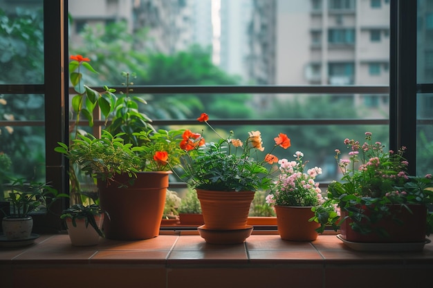 kleiner Garten im Balkonfenster der Eigentumswohnung