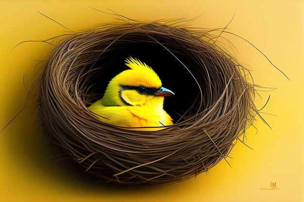 Kleiner gelber Vogel im Nest Digitales Kunstwerk