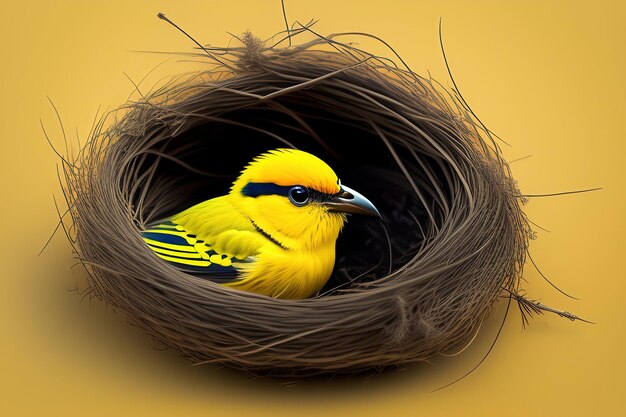 Kleiner gelber Vogel im Nest Digitales Kunstwerk