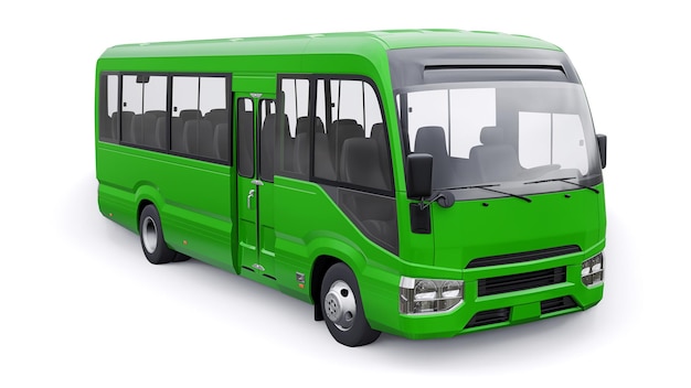 Kleiner grüner Bus für Stadt- und Vorortreisen Auto mit leerer Karosserie für Design und Werbung 3D-Darstellung