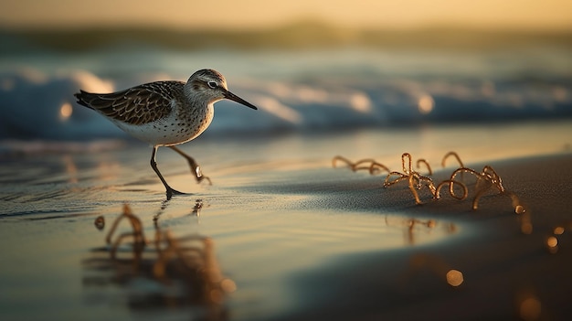 Kleiner grüner Watvogel im Wasser, KI-generiertes Bild