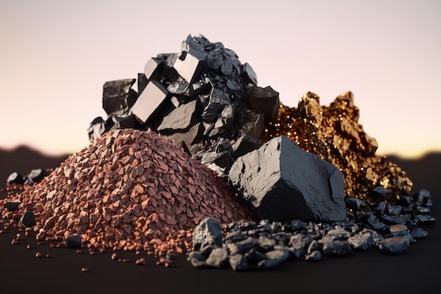 Kleiner Haufen von Mineralien, die in einer Seltenerdmine gewonnen wurden, die Ai erzeugt hat