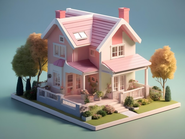 Kleiner isometrischer 3D-Render von House