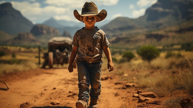 Kleiner Junge mit Cowboyhut