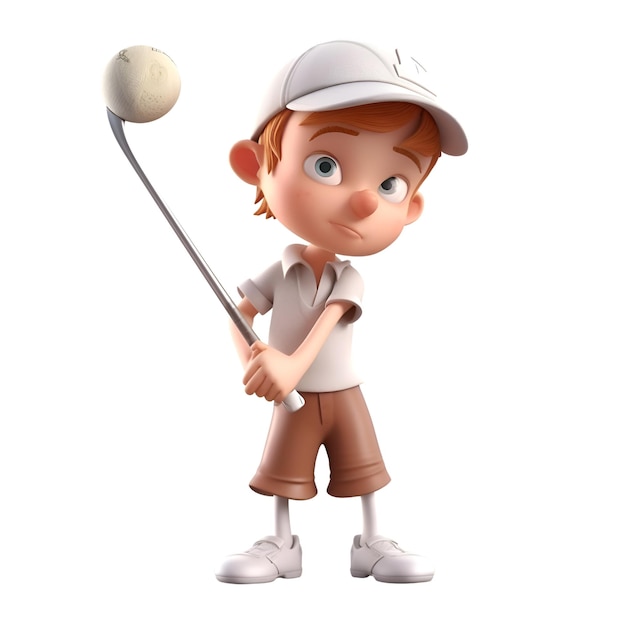 Kleiner Junge mit Golfschläger und Ballillustration mit isoliertem weißem Hintergrund