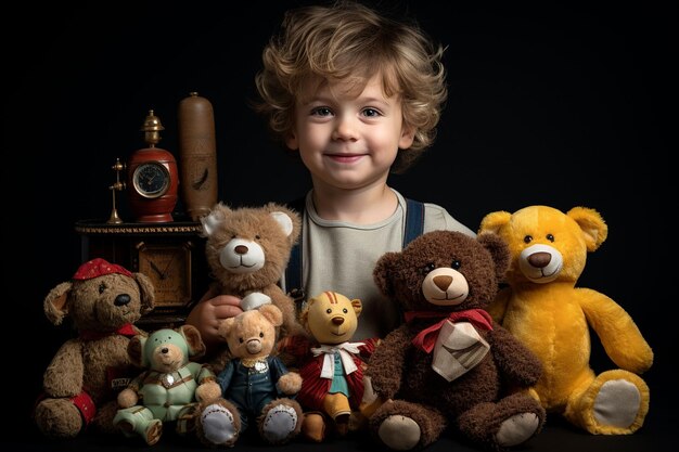 kleiner Junge mit Spielzeug im Studio