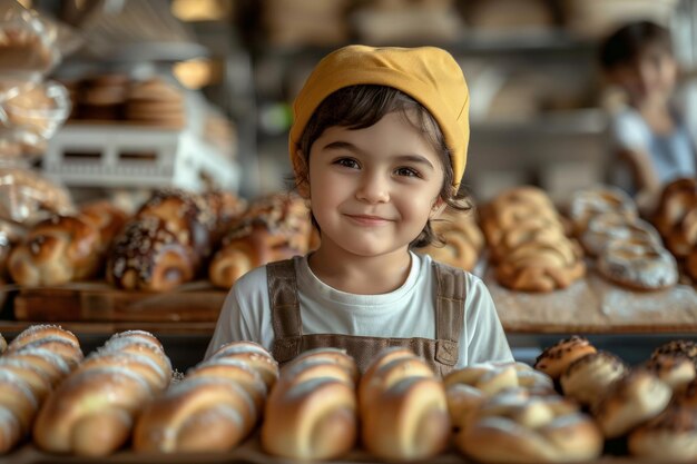 Kleiner Junge neben Donuts