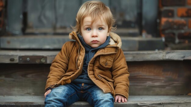 Foto kleiner junge sitzt