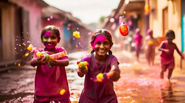 Kleiner Junge spielt mit Farben für das indische Fest Holi