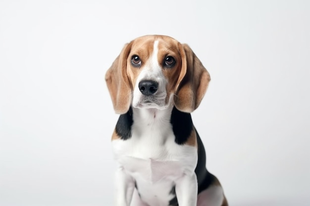 Kleiner lustiger Hund Beagle, der über einem weißen Studio-Hintergrund isoliert posiert