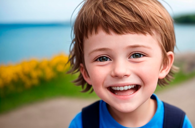 Kleiner positiver Junge Porträt eines glücklichen Kindes mit einem Lächeln im Gesicht Generative KI