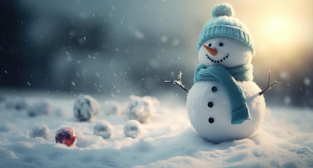 Kleiner Schneemann im Schnee
