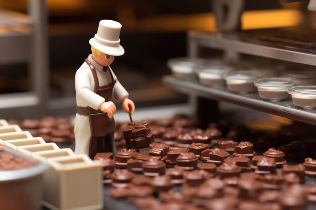 Kleiner Spielzeug-Chocolatier, der Pralinen herstellt