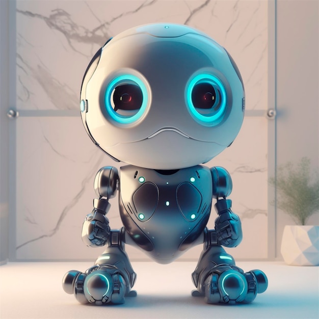 Kleiner süßer Roboter lustiger virtueller Assistent Bot isoliert auf weißem Hintergrund 3D-Symbol AI generiert