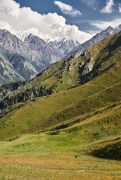 Foto kleiner wanderer im hochgebirge