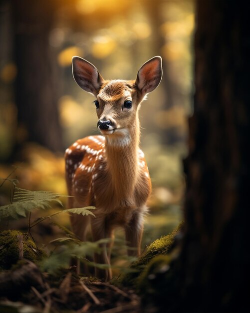 Kleines Elchkalb, das im Wald steht