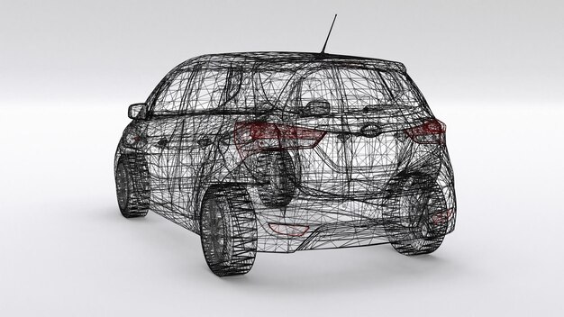 Kleines Familienauto, Mesh-Design. 3D-Rendering.