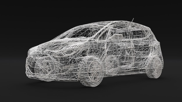 Kleines Familienauto, Mesh-Design. 3D-Rendering.