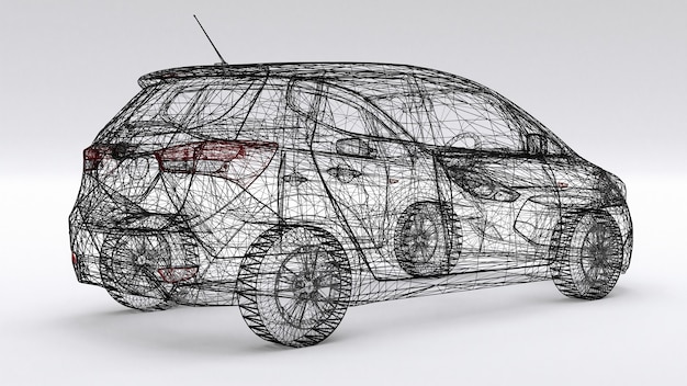 Kleines Familienauto, Mesh-Design. 3D-Rendering.