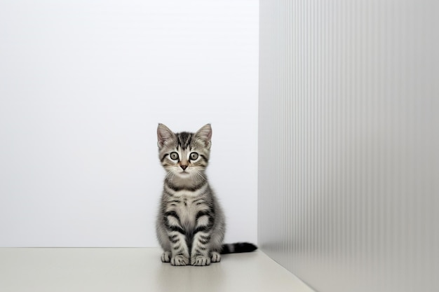 Kleines graues Kätzchen blickt in die Kamera. Generative KI