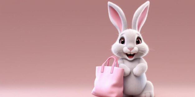 Kleines Kaninchen mit Einkaufstasche-Cartoon-Animation AI generiert
