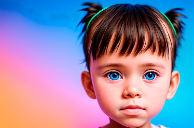 Kleines Kind mit blauen Augen Porträt eines Kindes auf hellem mehrfarbigem Hintergrund Generative KI