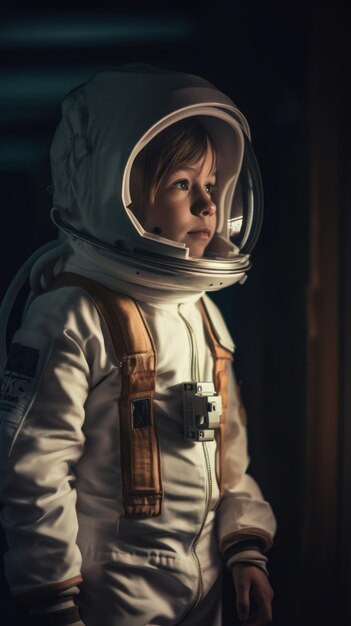 Kleines Kind mit Raumanzug Kosmonautenkonzept Ai generiert