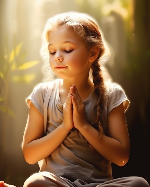 Kleines Mädchen betet mit geschlossenen Augen