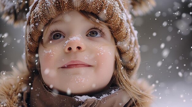 Kleines Mädchen im Schnee mit Hut und Schal