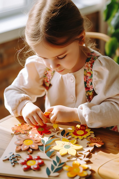 Kleines Mädchen lernt Montessori und fördert Neugier und Unabhängigkeit