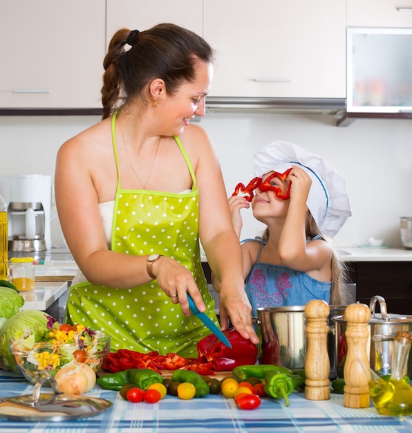 Kleines Mädchen mit Mutter an der Küche