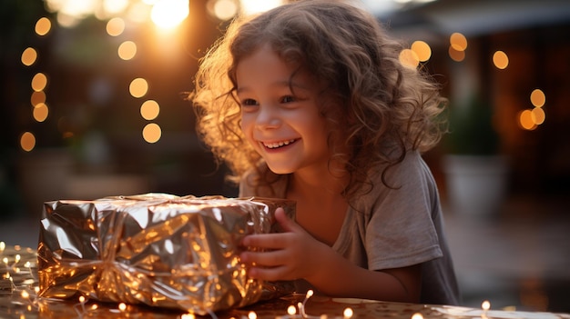 Kleines Mädchen mit süßem Lächeln hält und zündet Kerzen an Weihnachtswandpapier