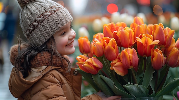 kleines Mädchen mit Tulpen