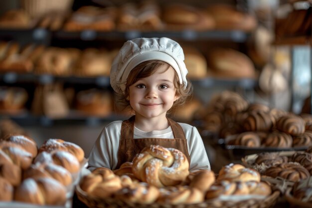 Kleines Mädchen steht vor Brot