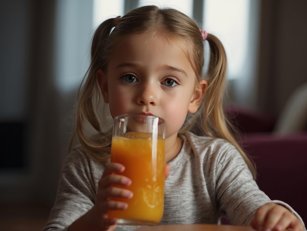 kleines Mädchen trinkt Saft im Glas