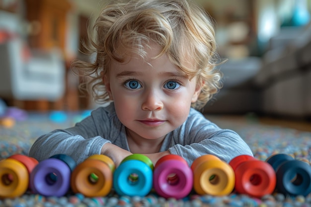 Foto kleines mädchen umgeben von donuts