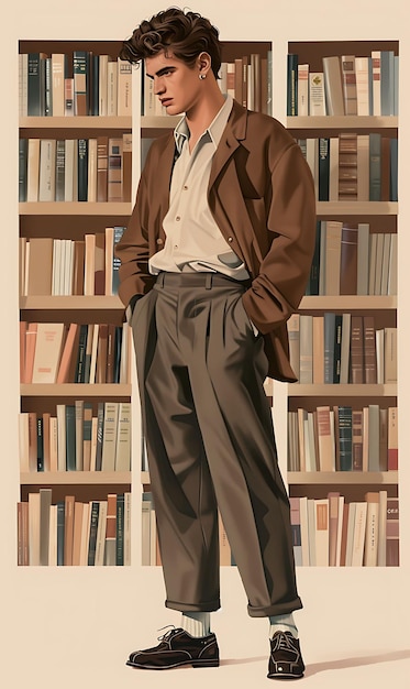 Foto kleines männliches model mit preppy-blazer und maßgeschneiderten hosen mit high-fashion-forward-boutique-stil