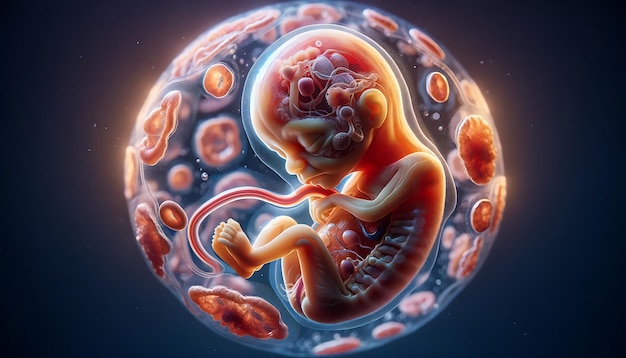 Kleines menschliches Baby im Mutterleib, kleiner Embryo