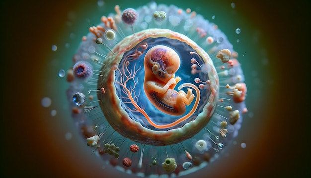 Foto kleines menschliches baby im mutterleib, kleiner embryo