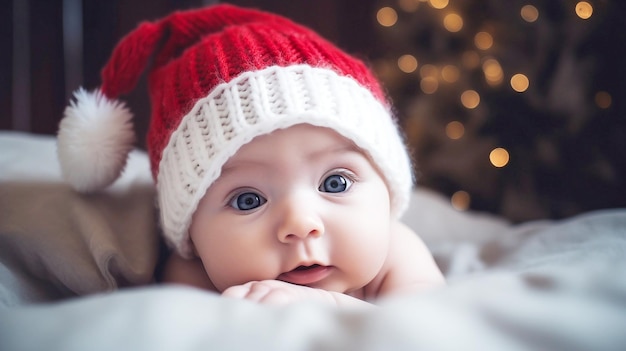 Kleines neugeborenes Baby, das eine Weihnachtsmütze trägt, wurde von der KI erzeugt
