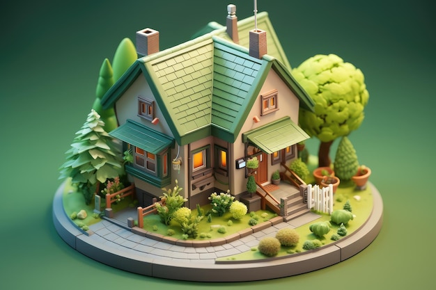 Kleines süßes isometrisches Haus professionelle Werbung 3D-Rendering