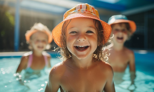 Kleinkinder genießen Schwimmunterricht im Pool